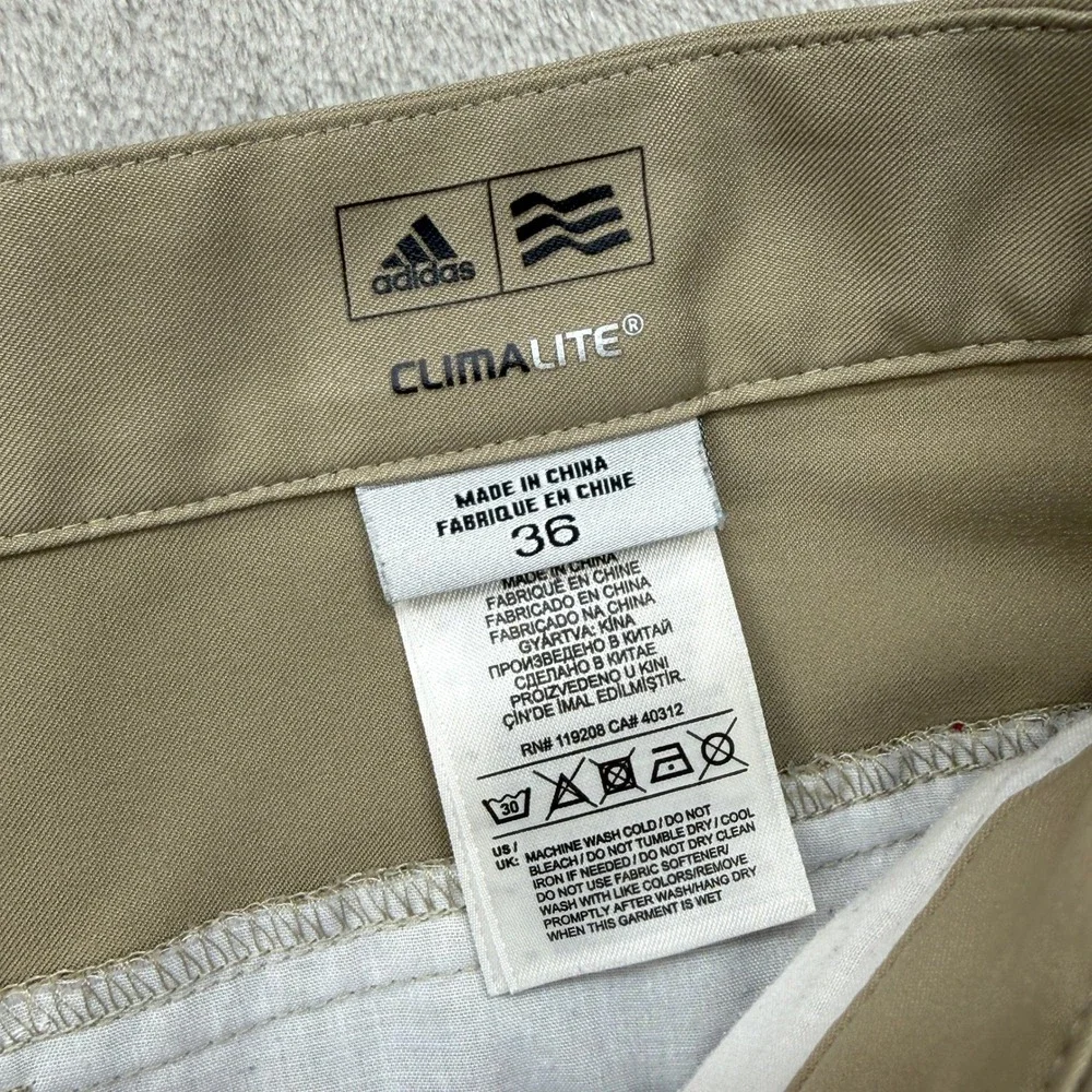 Adidas Golf Pants Mens 36x32 Tan Climalite Flat Front Straight Leg Performance